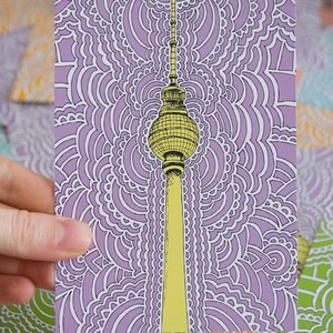 Berlin Fernsehturm Postcards 5) Purple/Yellow
