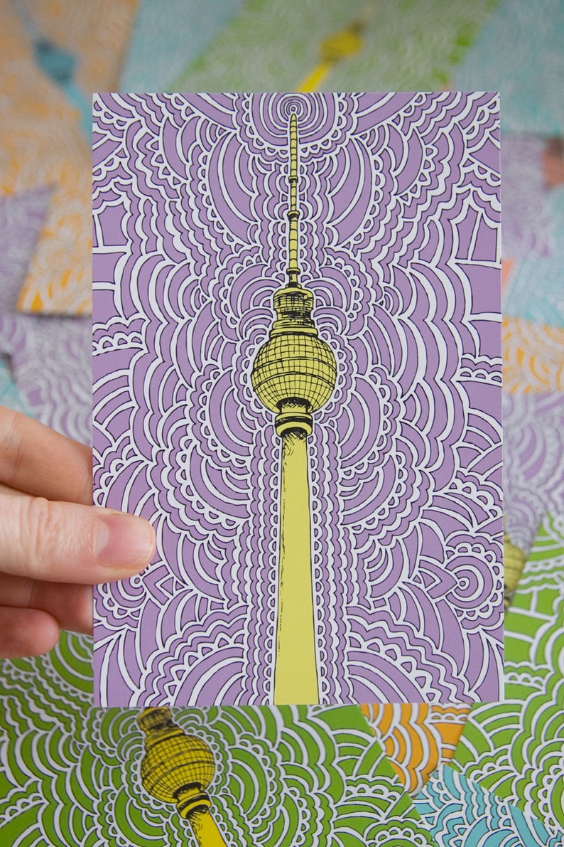 Berliner Fernsehturm Postkarten 5) Purple/Yellow