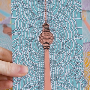 Berlin Fernsehturm Postcards 4) Blue/Pink