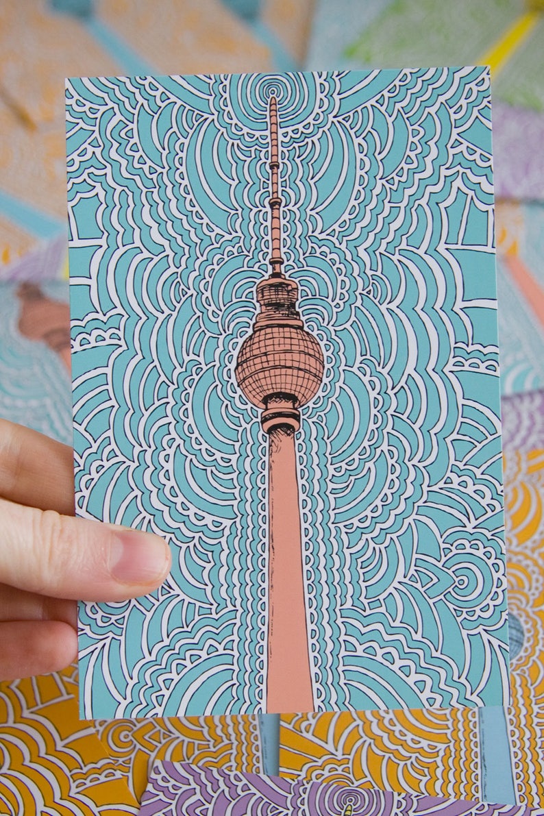 Berlin Fernsehturm Postcards 4) Blue/Pink