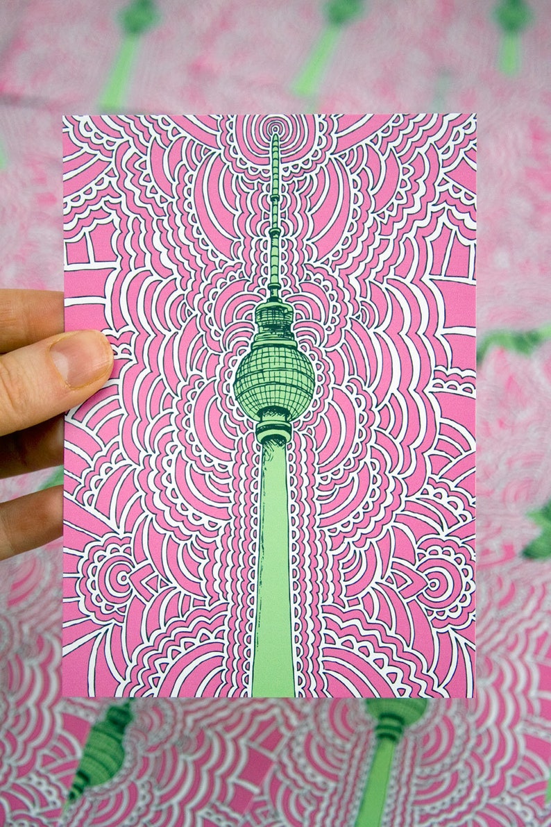 Berliner Fernsehturm Postkarten 1) Pink/Green