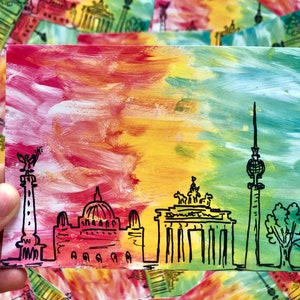 Berlin Abstrakt Acryl Skyline A6 Postkarte Druck