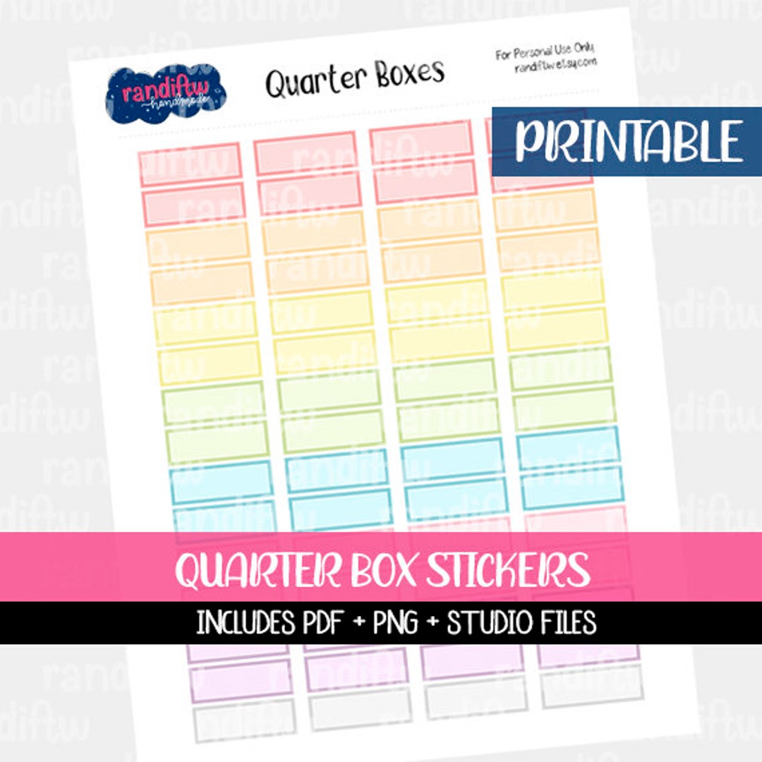 Colorful Quarter Box Planner Stickers | Rainbow Printable Digital ...