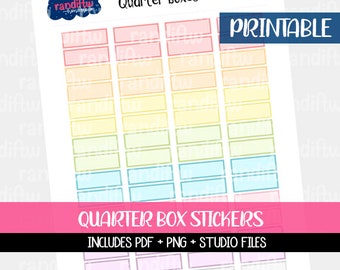 Bunte Quarter Box Sticker | Regenbogen druckbare digitale Aufkleber | Funktionale Planerboxen | PDF PNG Goodnotes Kompatibel