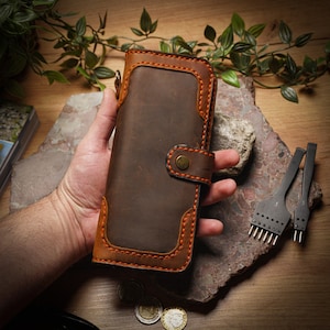 Cartera larga, Cartera de cuero larga para hombre, Cartera plegable larga personalizada, El mejor regalo para él