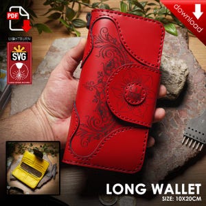 Patrón de cuero PDF - Cartera larga - Archivo SVG para Lighburn, xTool, Glowforge - Para cortadora láser