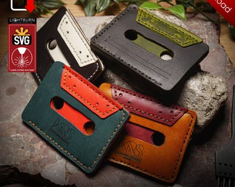 May include: Four leather card holders shaped like audio cassette tapes in different colors: green, red, white, and brown. The card holders are arranged on a textured surface. The text "CARD HOLDER AUDIO TAPE" and "SIZE: 9,5X7CM" is visible below the card holders.