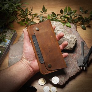 Billetera larga, Billetera larga de cuero para hombre, Billetera plegable larga personalizada, El mejor regalo para él