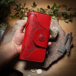 Cartera larga, Cartera de cuero larga, Cartera plegable larga personalizada, Mejor regalo para él, Mejor regalo para ella