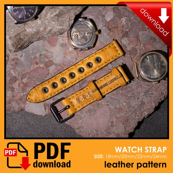 Watch Strap Band Template Pattern Guide Set - 18mm 20mm 22mm 24mm - PDF Leather pattern