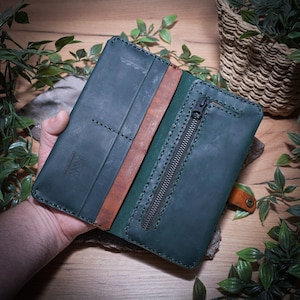 Billetera larga, Billetera larga de cuero, Billetera plegable larga personalizada, El mejor regalo para él, El mejor regalo para ella