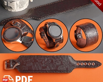 May include: A PDF download pattern for a brown leather watch strap bracelet. The bracelet is shown in three different sizes: 20mm, 22mm, and 24mm. The pattern includes instructions for making the bracelet.