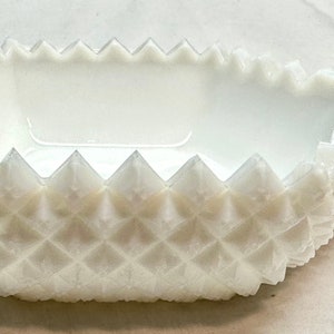 Vintage White Milk Glass Octagonal Diamond Cut Handle Serving Dish