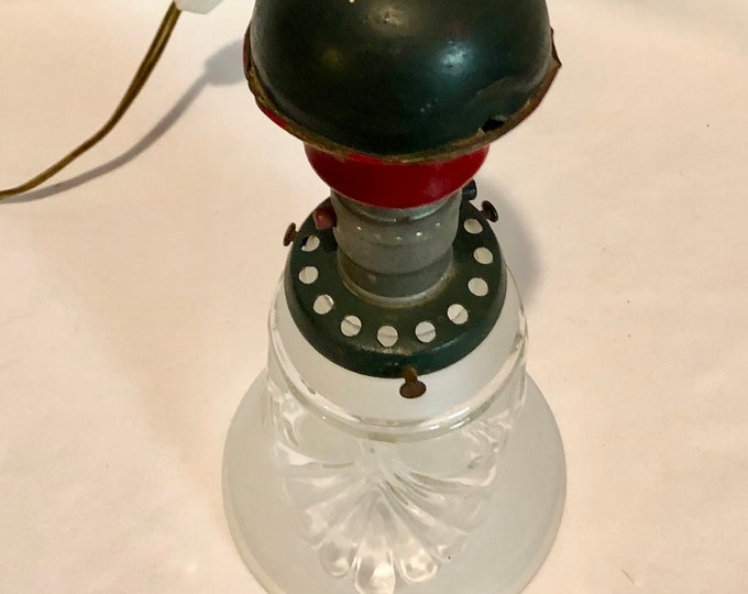 Vintage Red & Hunter Green Metal Electric Wall Light Fixture/Lamp with Cut Glass Shade