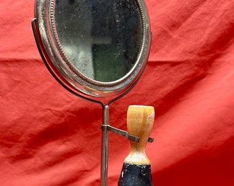 Vintage Silver Metal Shaving Set with Swivel Mirror,Brush,Made in Germany, DRGM