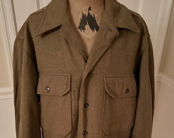 Vintage WWII US Army Militair uitgegeven olijfgroen wollen button-down shirt