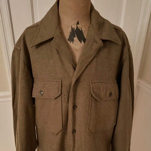 Vintage WWII US Army Military Issued Olive Green Wool Button Down Shirt