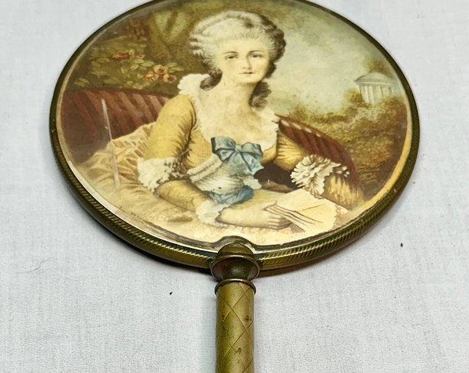 Vintage Victorian Handheld Vanity Mirror with Victorian Lady