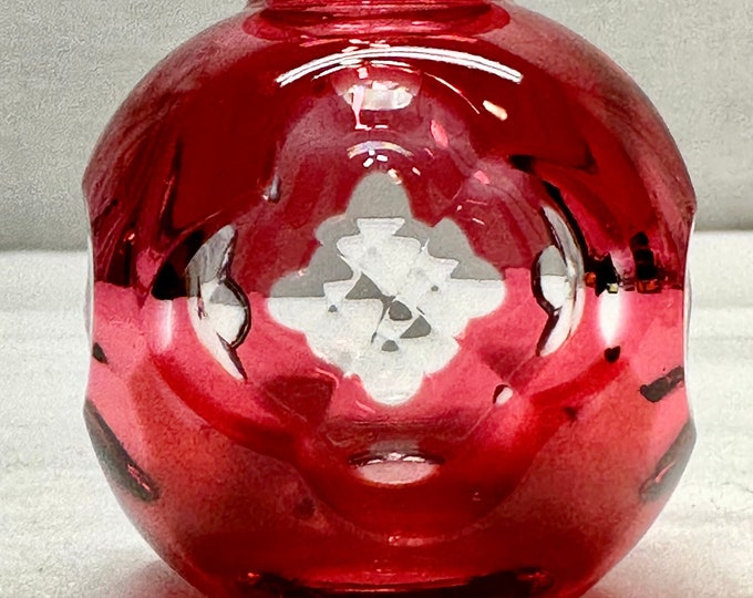 Vintage Perfume Bottle, Red Etched Glass