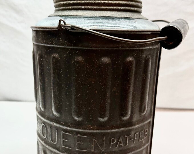 Vintage Queen Green Glass Metal Sleeve Oil Can, Pat 2-12-1878, C.Riessnier & Co,NY