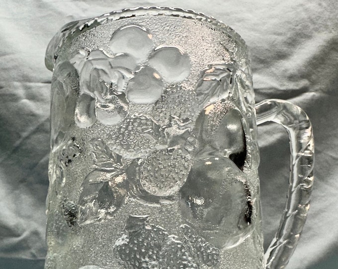 Vintage Clear Glass Embossed Fruit Pattern Water/Juice Pitcher