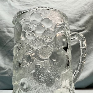 Vintage Clear Glass Embossed Fruit Pattern Water/Juice Pitcher