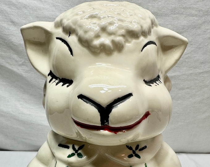 Vintage Little Lamb Ceramic Cookie Jar by American Bisque Pottery Co,Circa1940’s