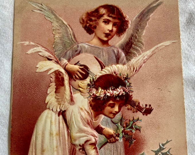 Vintage Christmas Postcard - Angel Children