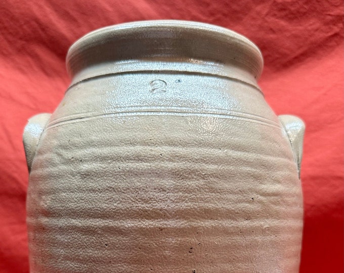 Antique Beige Two Gallon Stoneware Crock with Handles