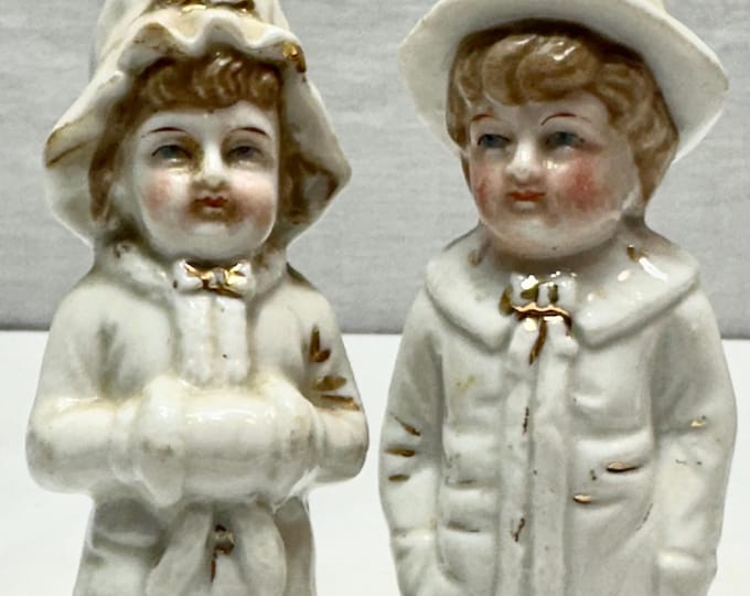 Vintage Ellen Clapsaddle Porcelain Boy and Girl Salt and Pepper