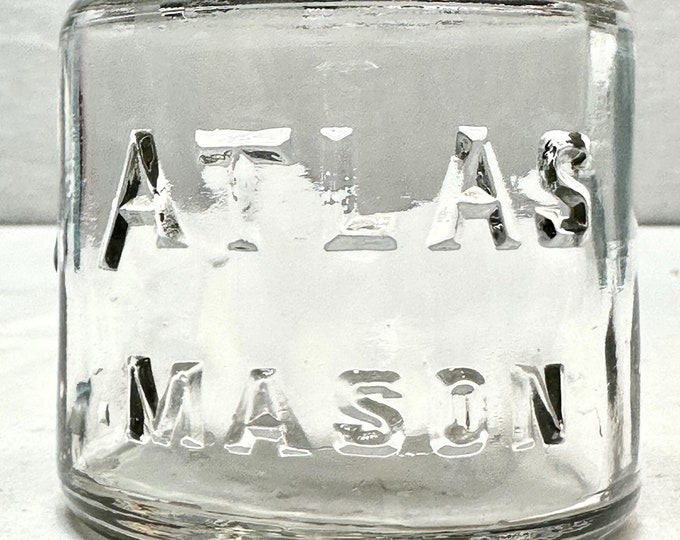 Vintage Atlas Mason Clear Glass Canning/Preserve Jar with Original Zinc Screw Lid with White Milk Glass Lining
