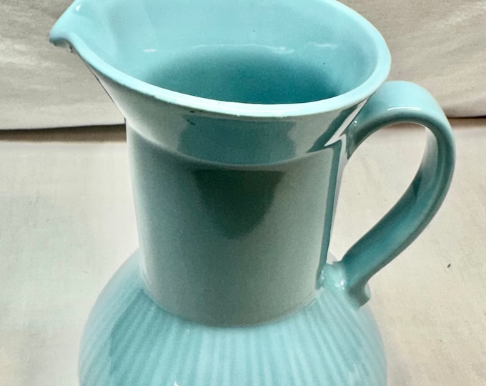 Vintage Teal Blue Halls Pottery Pitcher,Made for Forman Family Inc, New York