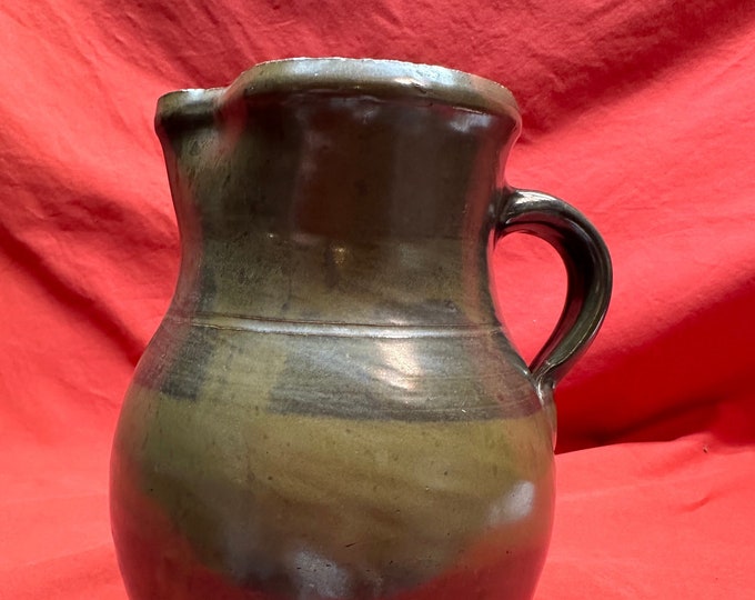 Antique 1800's Chocolate Brown/Olive Green Glazed Two Tone Stoneware Pitcher/Batter Pitcher