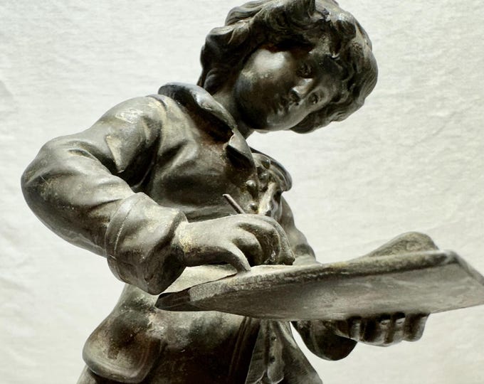 Antique Bronze Young Scholar/School Boy Sculpture
