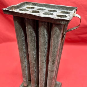 Antique Square Tin 12 Hole Candle Mold with Single Handle