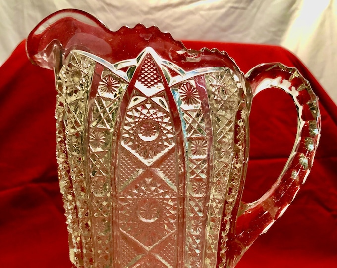 Antique Clear Cut Crystal Depression Glass Pitcher