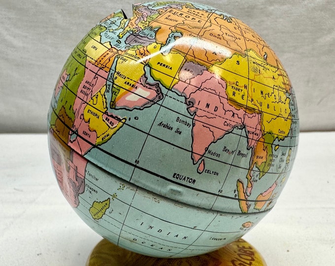 Vintage J Chein & Co Metal/Tin Globe/World Savings Bank