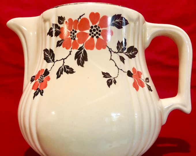 Hall's Superior Quality Pottery Red Poppy Pitcher with Black Leaves