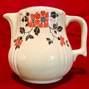 Hall's Superior Quality Pottery Red Poppy Pitcher with Black Leaves