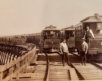 Railroad/Train/Steam Engine Photo, Parallel Trains on Tressle Bridge, circa 1800's,Sepia