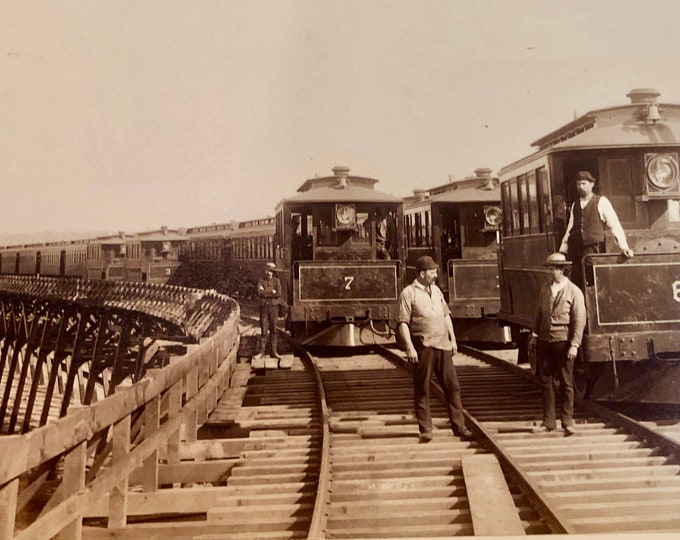 Railroad/Train/Steam Engine Photo, Parallel Trains on Tressle Bridge, circa 1800's,Sepia