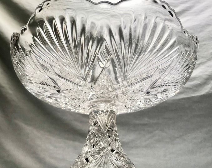 Vintage Clear Cut Crystal Pedestal Serving Dish/Centerpiece