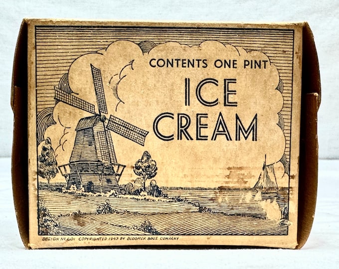 Vintage One Pint Cardboard Ice Cream Container,Eastern Slope Creamery,Conway,NH,Design No 601,Circa 1943