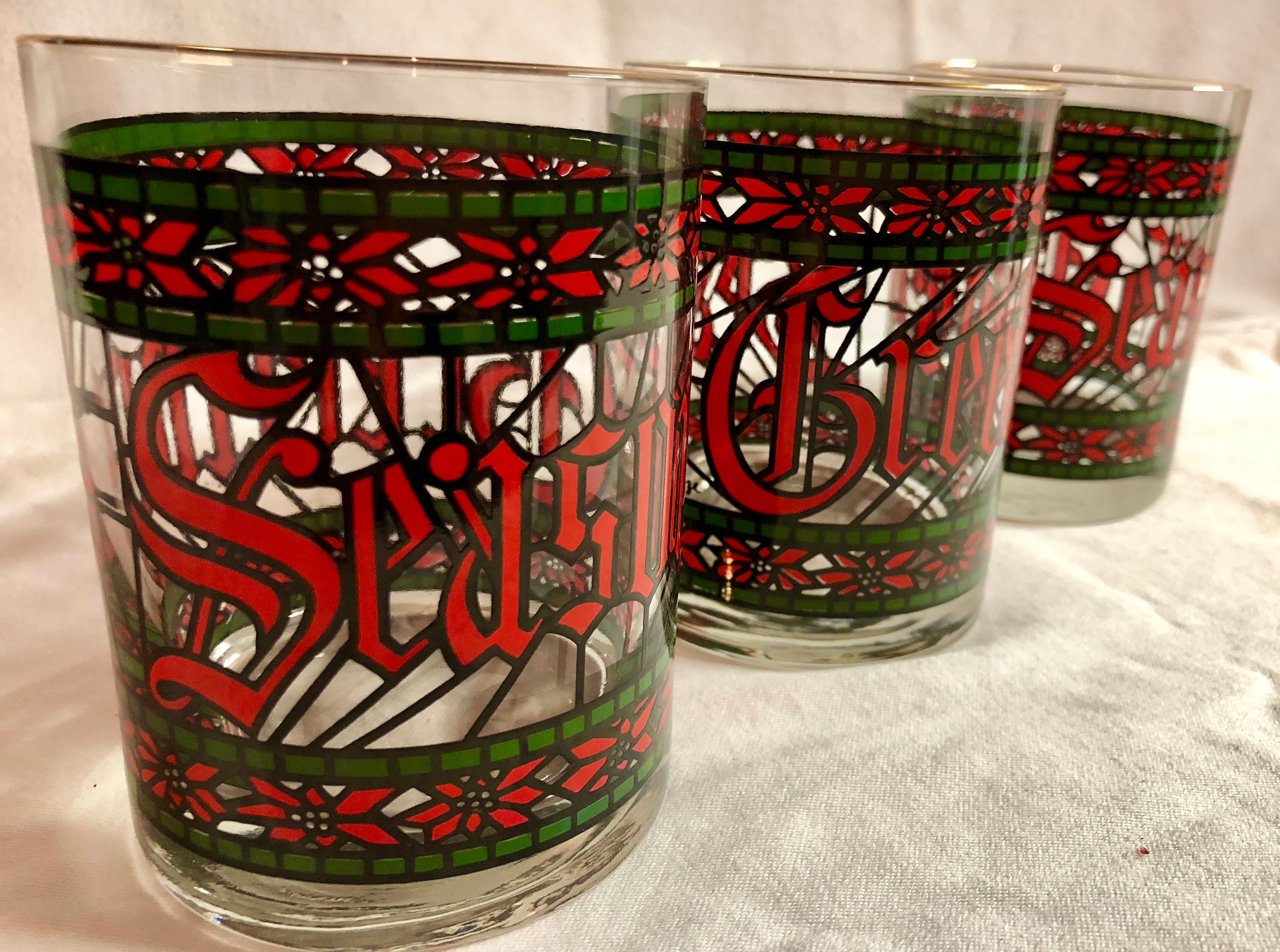 Vintage 1960's Season's Greetings Stained Glass Christmas Beverage