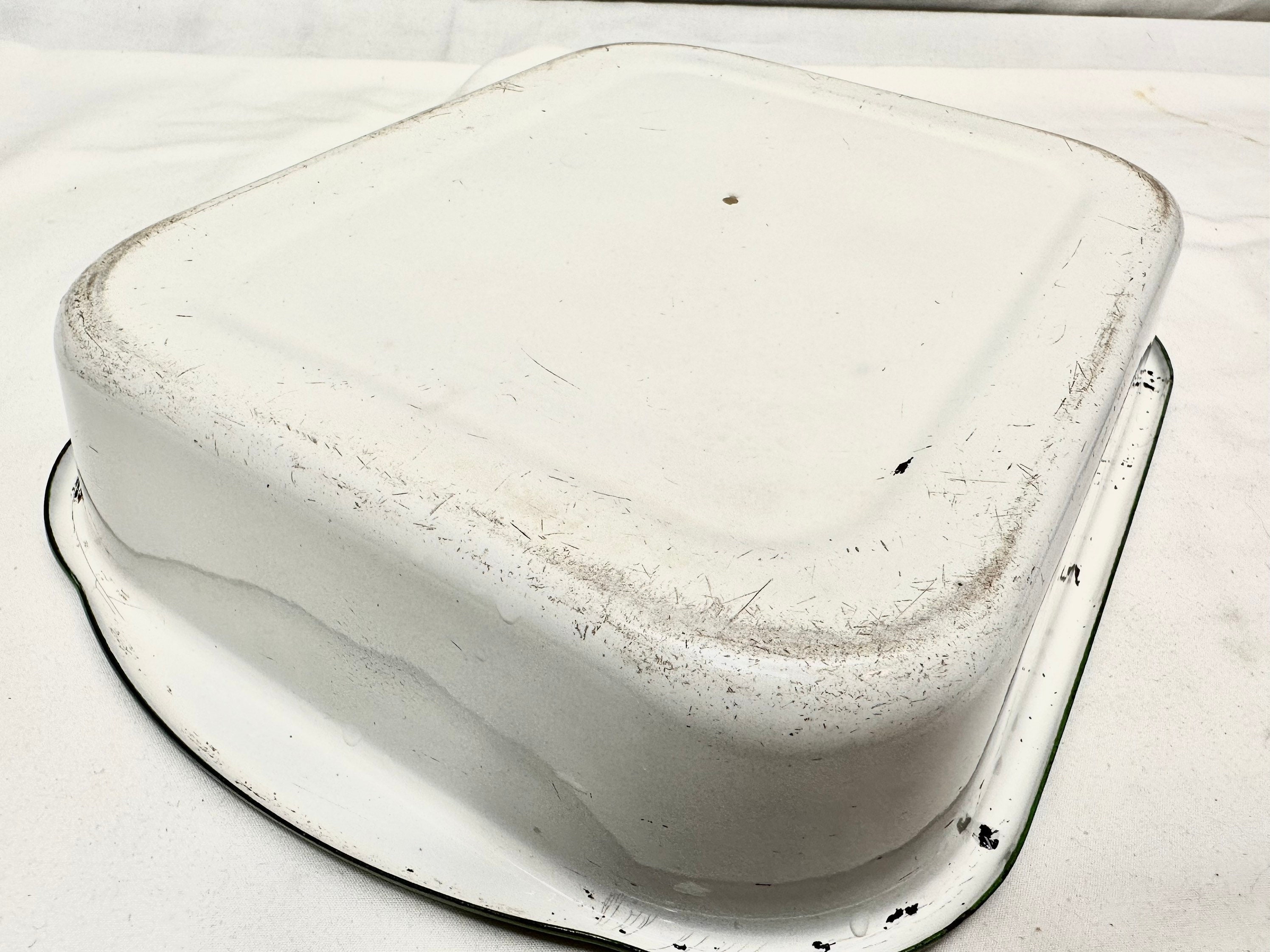 Vintage Enamelware Bakeware PanWhite and Green 8 x 10 Cake Pan/Casserole Dish