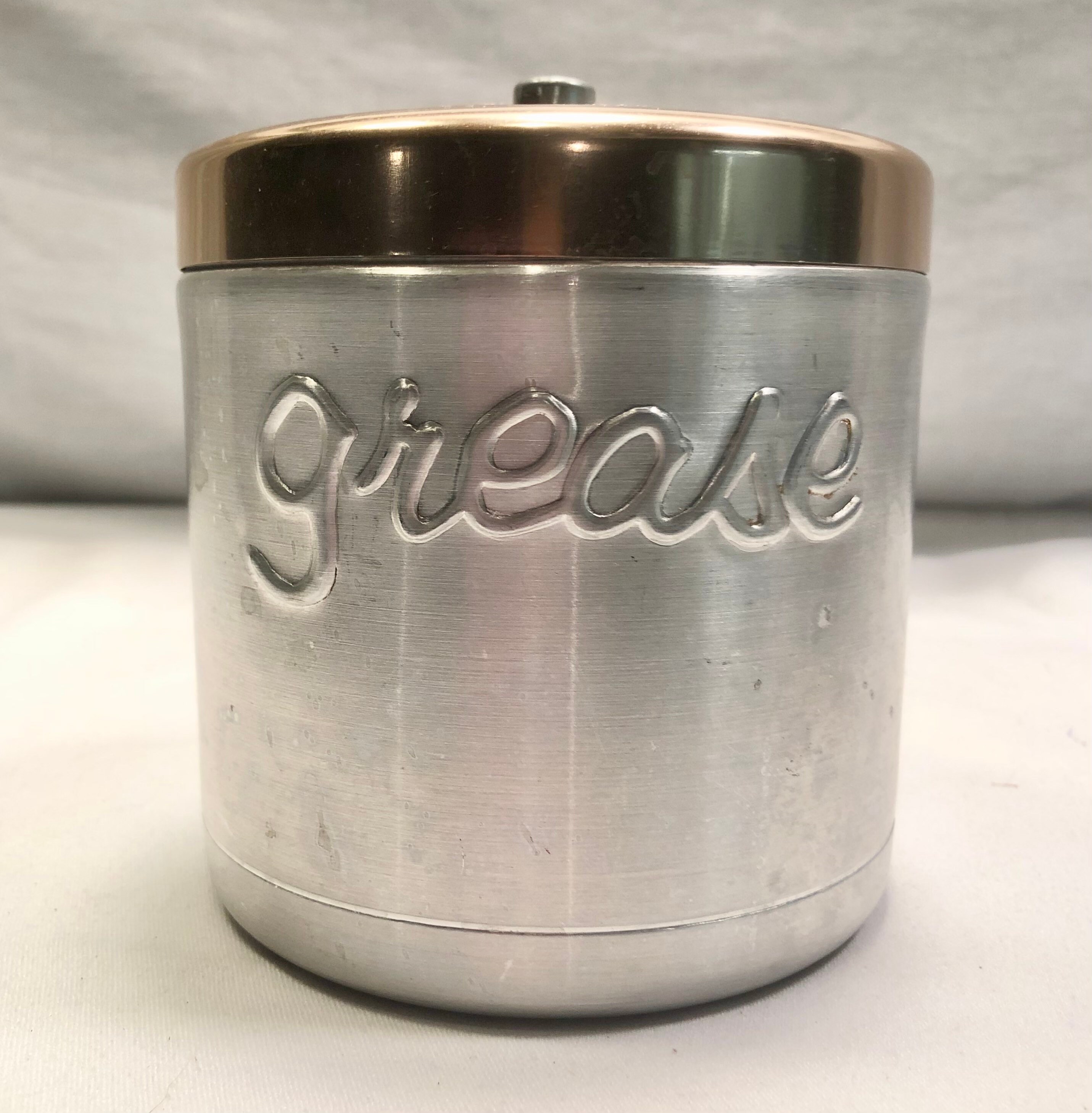 Vintage Aluminum/Copper Grease Storage Container/Canister with Strainer