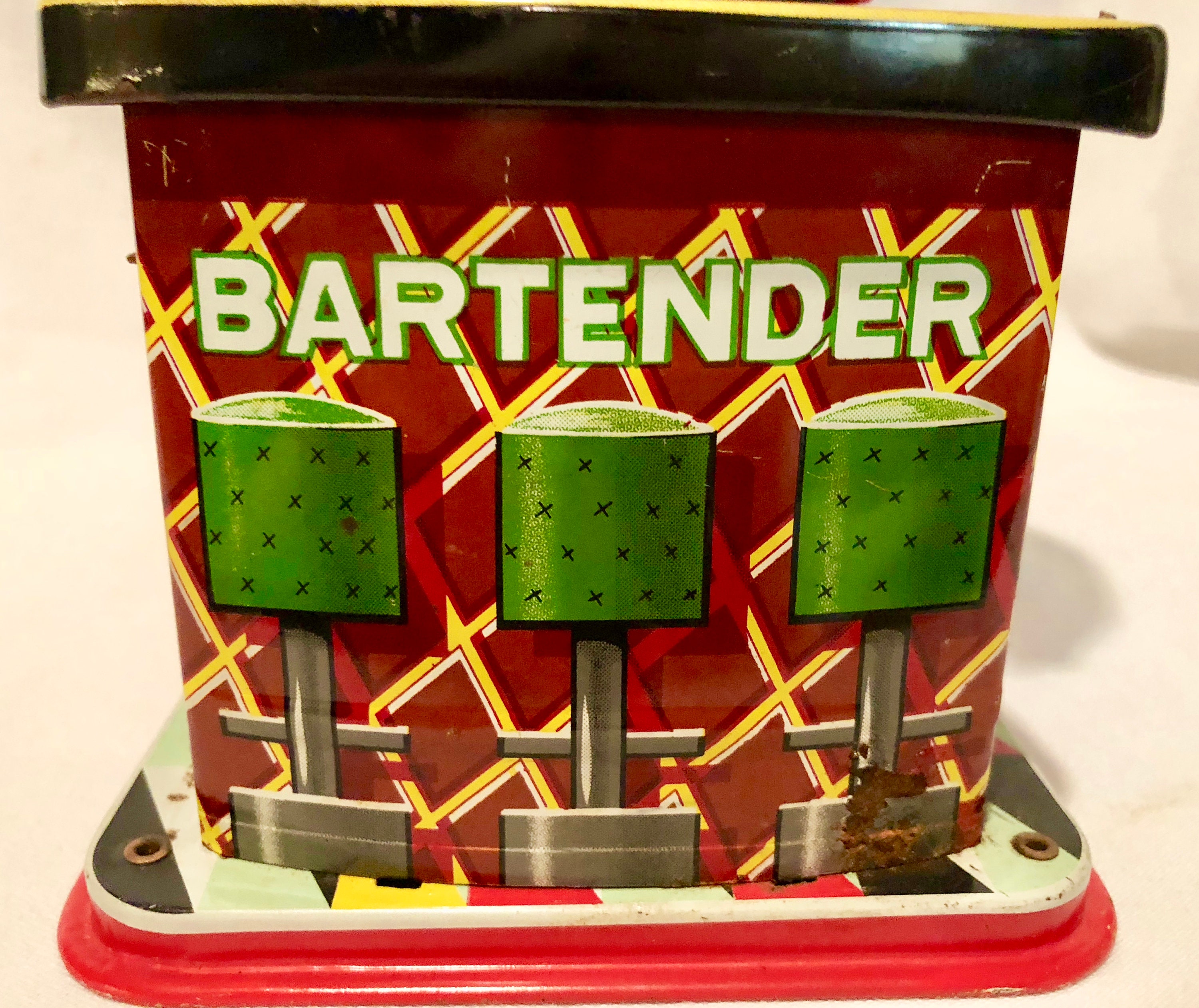Vintage Animated Tin Lithograph Bartender Toy Circa 1960's