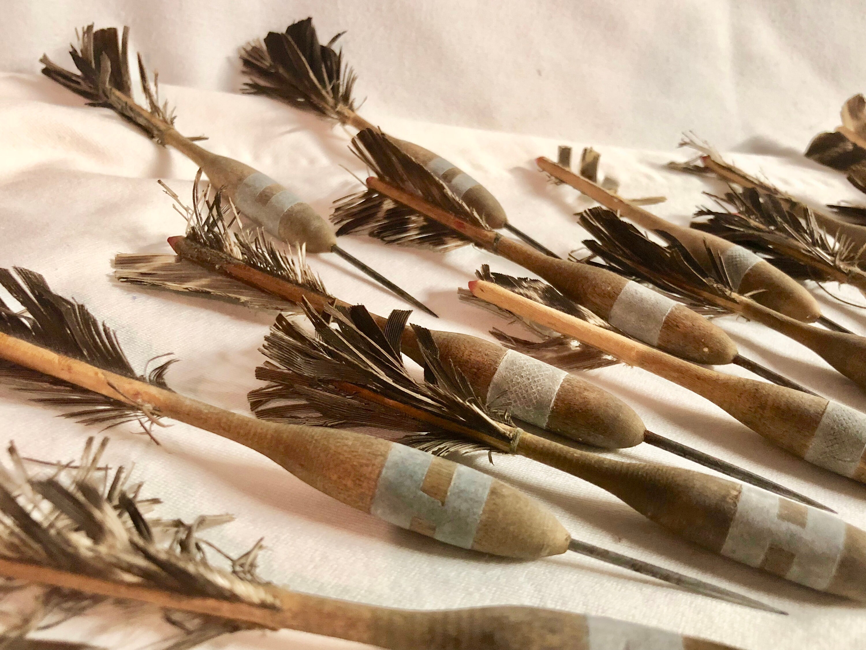 Vintage Wooden and Feather Darts with Stainless Steel Tips Lot of 28