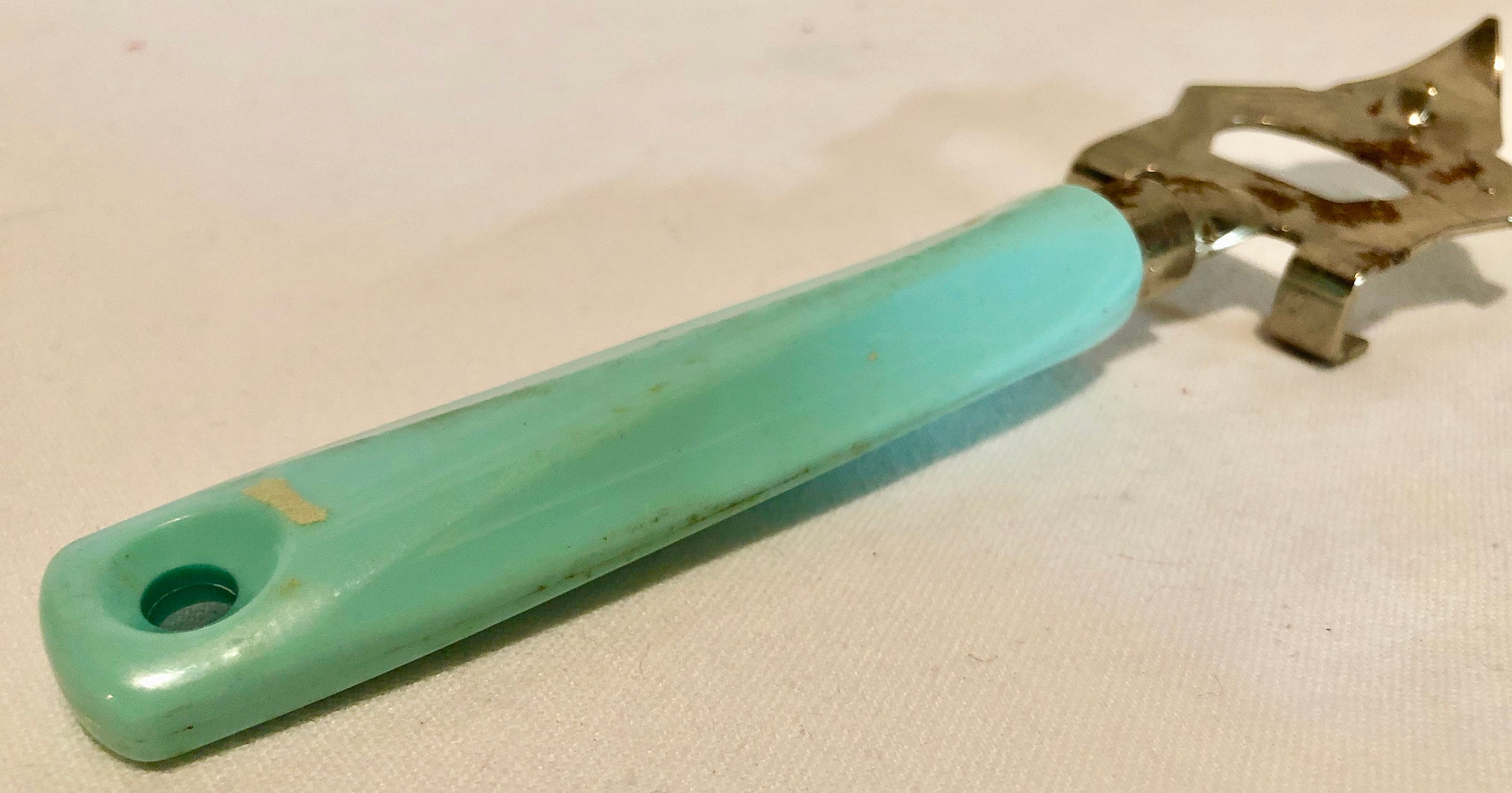 Vintage Metal Can/Bottle Opener with Teal Blue Plastic Handle