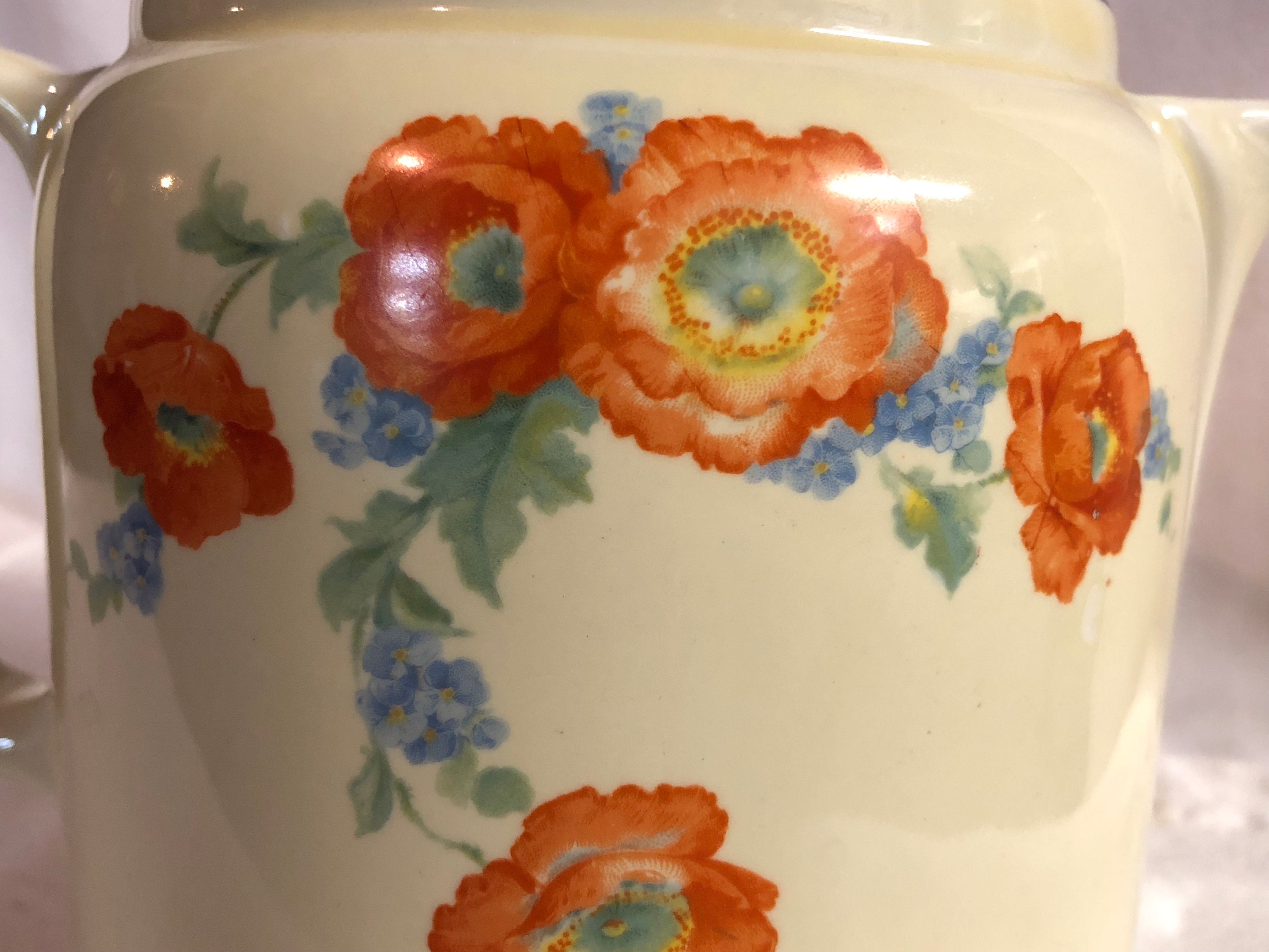 Hall's Pottery Midcentury Orange Poppy Coffee Pot With S Shaped Lid